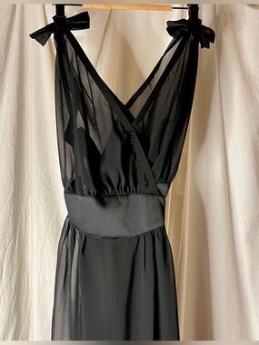 Old Hollywood “Miriam” Sheer Black Dressing Gown Long Wrap Style Waist Sz 12